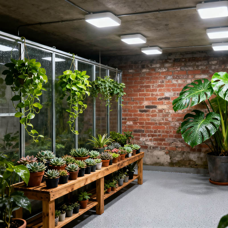 Basement Garden Lighting Brings sunlight underground to create a lively space